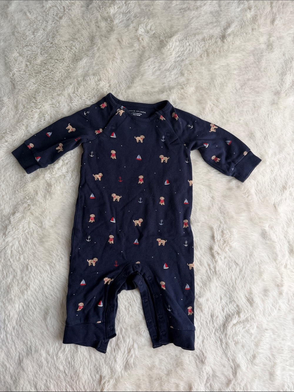 Janie and Jack Navy One-Piece Footie with Nautical Puppy Print